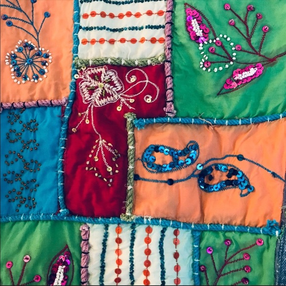 Vintage Ladies Patchwork Quilt Sequin Jean Jacket - Picture 8 of 8